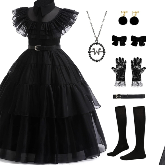 Wednesday Addams complete 7 pc Costume Cosplay Dress outfit - Picture 1 of 8